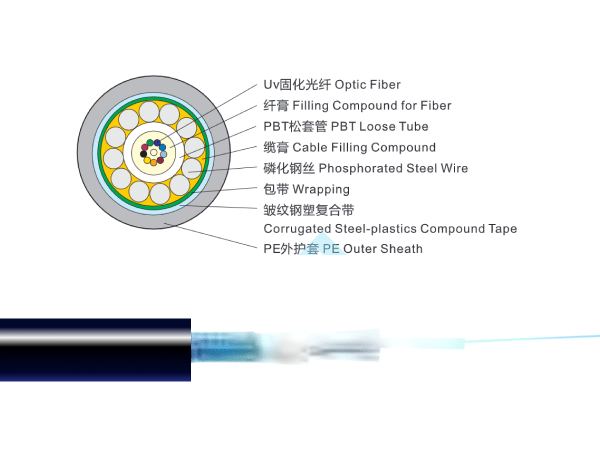 2~12芯中心束管式光纜（鋼絲铠裝）